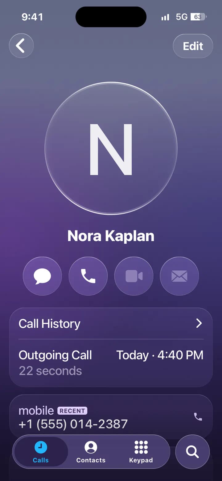 Sample Contact Card scene made in Mimicly